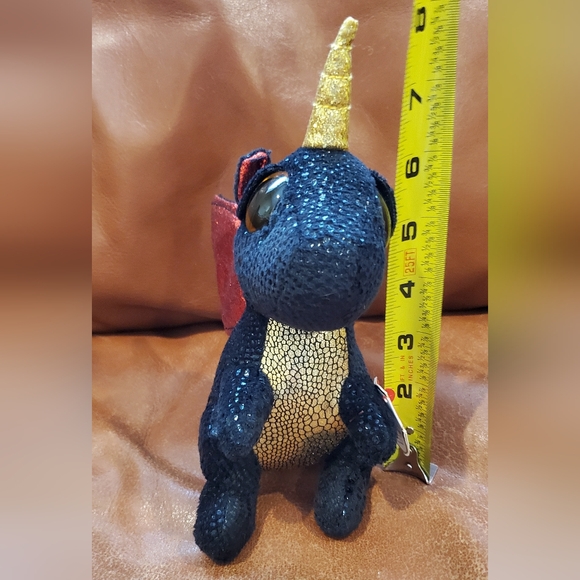 8 inch TY Grindal Dragon Black Gold Red Stuffed Animal Plush Toy - Picture 8 of 11